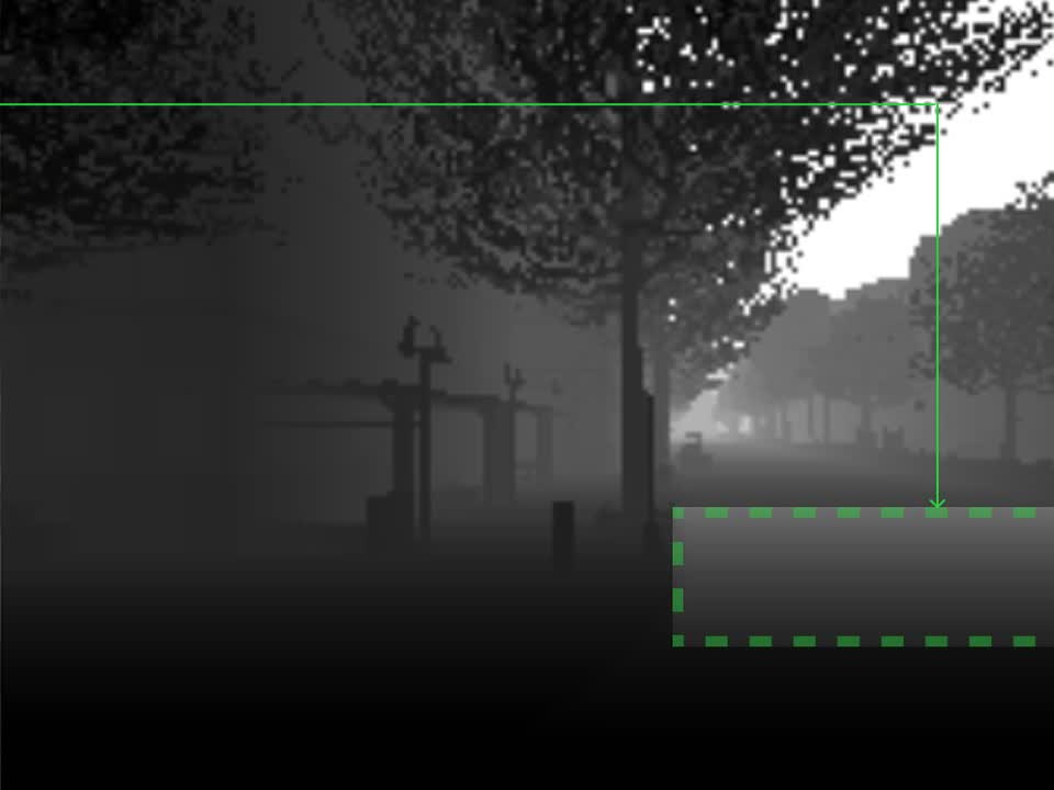 The same view as a depth image, darker is closer.